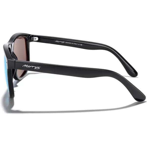 MERRYS Mens Oversized Square Polarized Sunglasses for Driving Fishing Golfing UV400 Protection S8147Black FrameBlue Mirror Lens