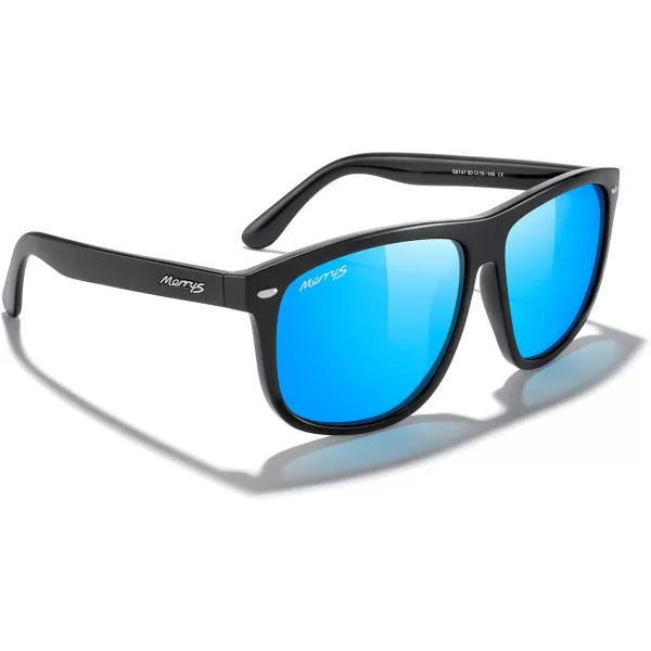 MERRYS Mens Oversized Square Polarized Sunglasses for Driving Fishing Golfing UV400 Protection S8147Black FrameBlue Mirror Lens