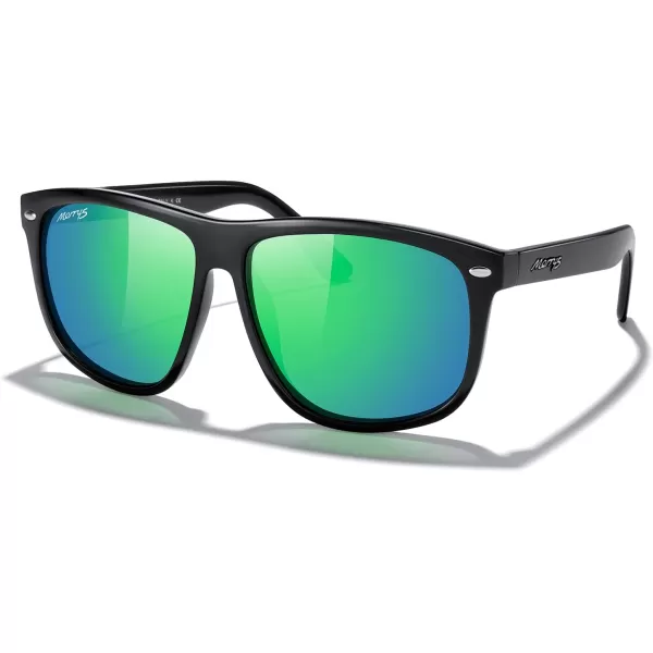 MERRYS Mens Oversized Square Polarized Sunglasses for Driving Fishing Golfing UV400 Protection S8147Black FrameGreen Mirror Lens