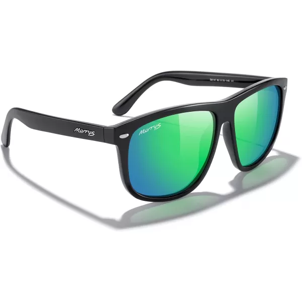 MERRYS Mens Oversized Square Polarized Sunglasses for Driving Fishing Golfing UV400 Protection S8147Black FrameGreen Mirror Lens