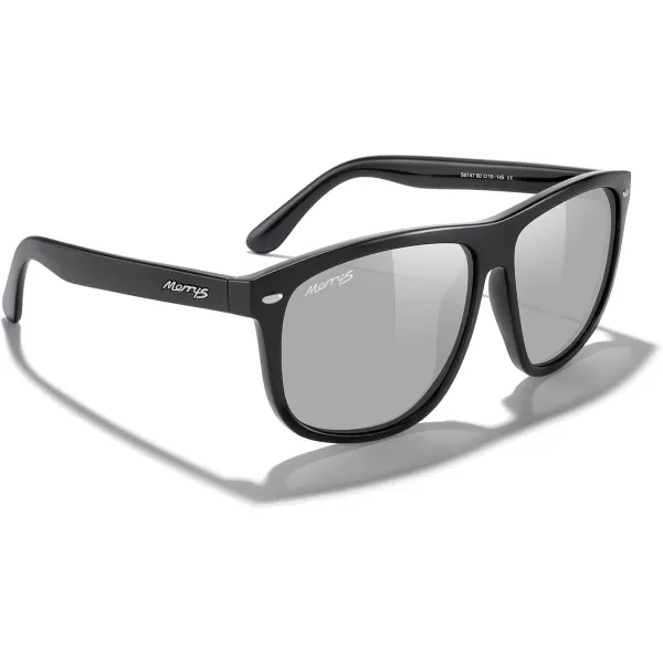 MERRYS Mens Oversized Square Polarized Sunglasses for Driving Fishing Golfing UV400 Protection S8147Black FrameSilver Mirror Lens