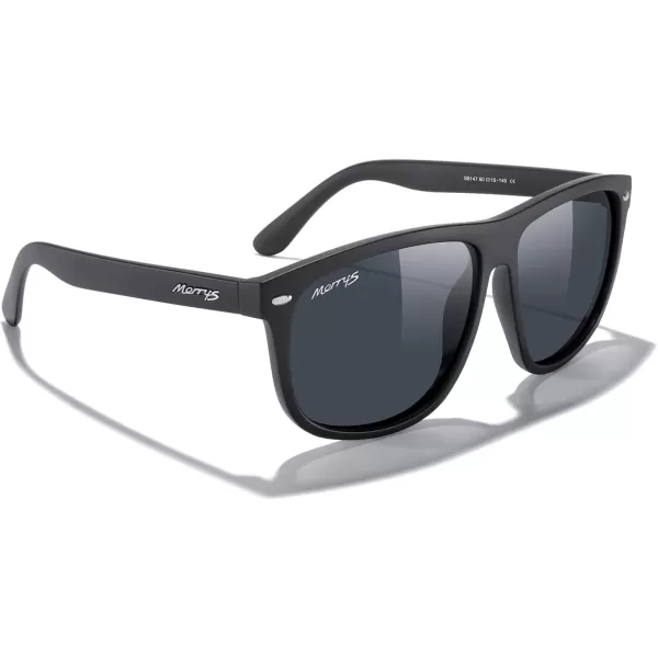 MERRYS Mens Oversized Square Polarized Sunglasses for Driving Fishing Golfing UV400 Protection S8147Matte Black FrameBlack Lens