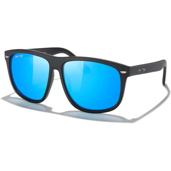 MERRYS Mens Oversized Square Polarized Sunglasses for Driving Fishing Golfing UV400 Protection S8147Matte Black FrameBlue Mirror Lens