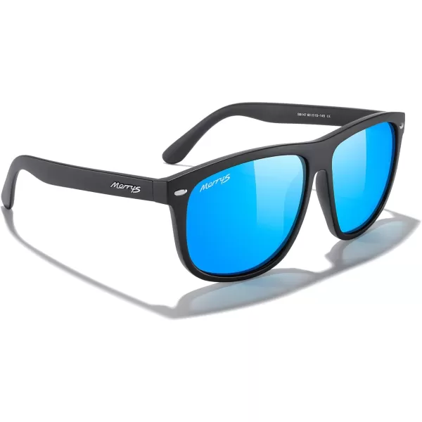 MERRYS Mens Oversized Square Polarized Sunglasses for Driving Fishing Golfing UV400 Protection S8147Matte Black FrameBlue Mirror Lens
