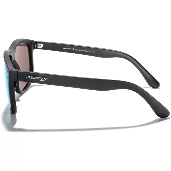 MERRYS Mens Oversized Square Polarized Sunglasses for Driving Fishing Golfing UV400 Protection S8147Matte Black FrameBlue Mirror Lens