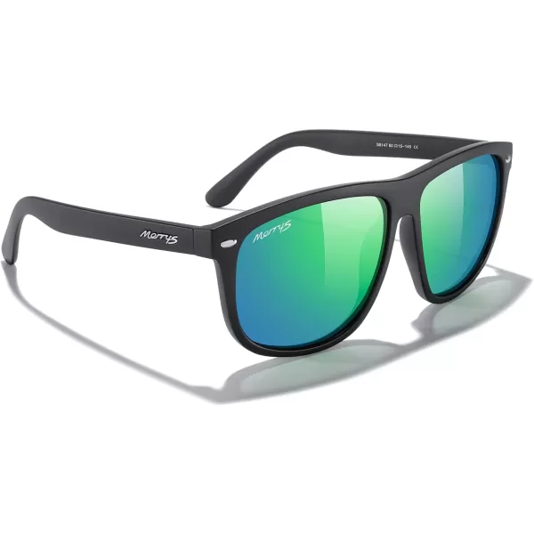 MERRYS Mens Oversized Square Polarized Sunglasses for Driving Fishing Golfing UV400 Protection S8147Matte Black FrameGreen Mirror Lens