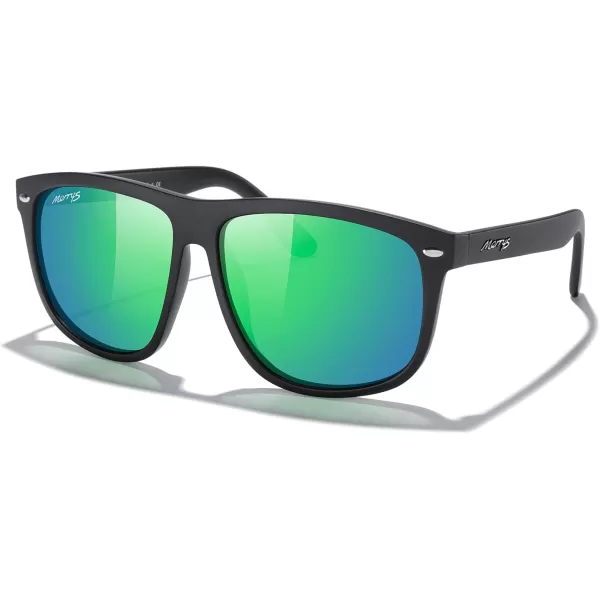 MERRYS Mens Oversized Square Polarized Sunglasses for Driving Fishing Golfing UV400 Protection S8147Matte Black FrameGreen Mirror Lens