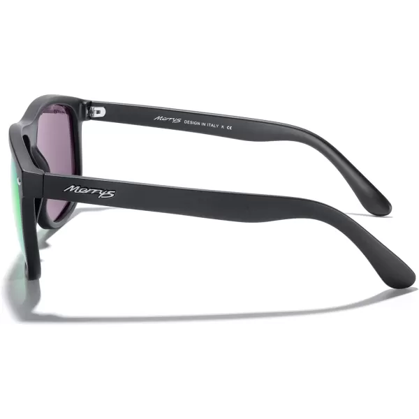 MERRYS Mens Oversized Square Polarized Sunglasses for Driving Fishing Golfing UV400 Protection S8147Matte Black FrameGreen Mirror Lens