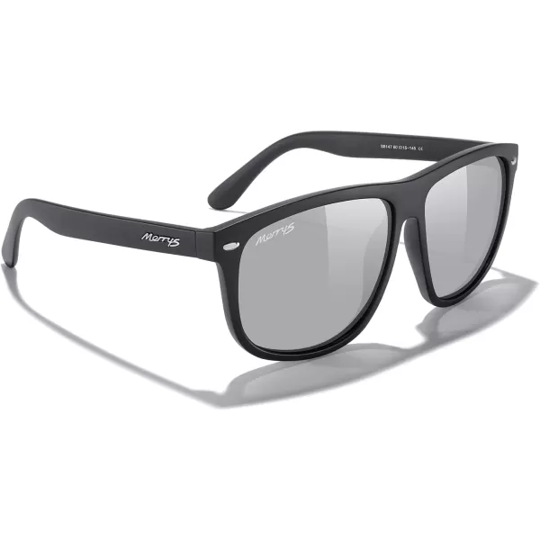 MERRYS Mens Oversized Square Polarized Sunglasses for Driving Fishing Golfing UV400 Protection S8147Matte Black FrameSilver Mirror Lens