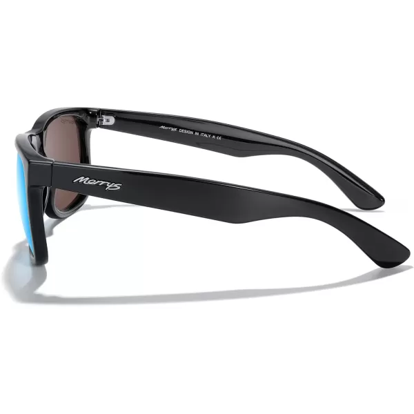 MERRYS Mens Rectangular Polarized Sunglasses UV400 Protection for Driving Fishing Hiking Golf Outdoor Sport Glasses S8165Black FrameBlue Mirror Lens