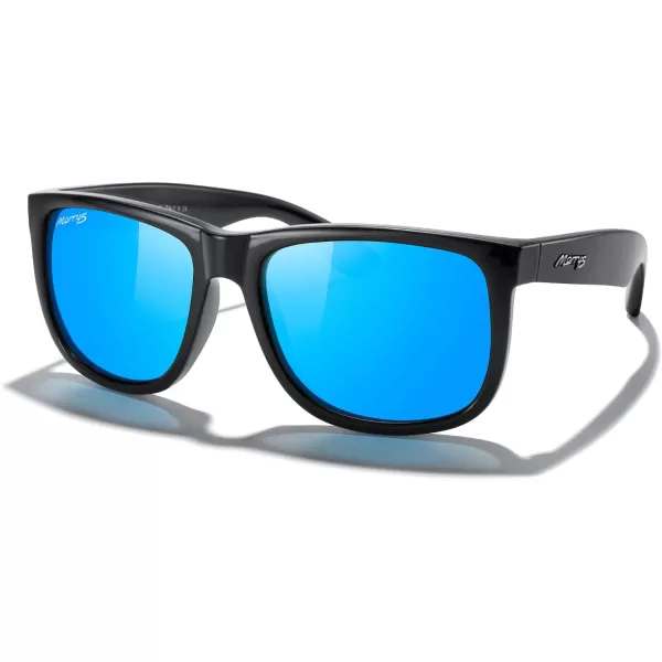 MERRYS Mens Rectangular Polarized Sunglasses UV400 Protection for Driving Fishing Hiking Golf Outdoor Sport Glasses S8165Black FrameBlue Mirror Lens