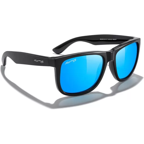 MERRYS Mens Rectangular Polarized Sunglasses UV400 Protection for Driving Fishing Hiking Golf Outdoor Sport Glasses S8165Black FrameBlue Mirror Lens