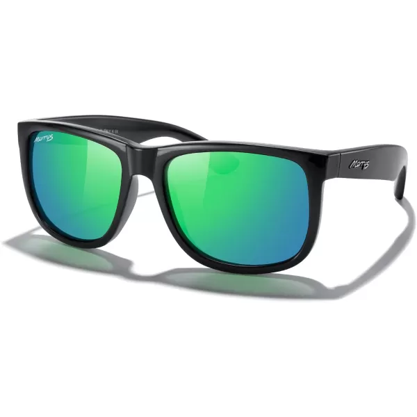MERRYS Mens Rectangular Polarized Sunglasses UV400 Protection for Driving Fishing Hiking Golf Outdoor Sport Glasses S8165Black FrameGreen Mirror Lens