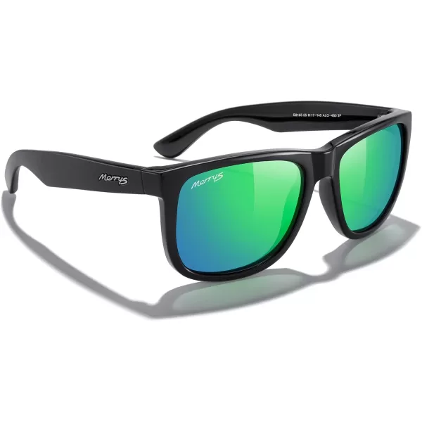 MERRYS Mens Rectangular Polarized Sunglasses UV400 Protection for Driving Fishing Hiking Golf Outdoor Sport Glasses S8165Black FrameGreen Mirror Lens