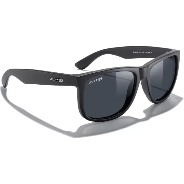 MERRYS Mens Rectangular Polarized Sunglasses UV400 Protection for Driving Fishing Hiking Golf Outdoor Sport Glasses S8165Matte Black FrameBlack Lens