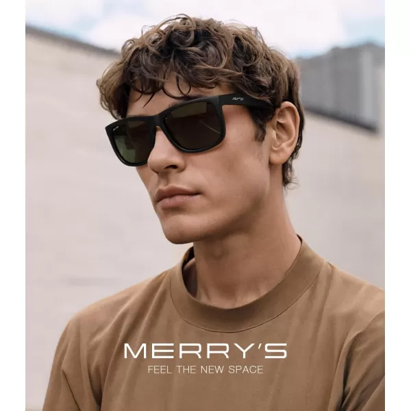 MERRYS Mens Rectangular Polarized Sunglasses UV400 Protection for Driving Fishing Hiking Golf Outdoor Sport Glasses S8165Matte Black FrameBlack Lens