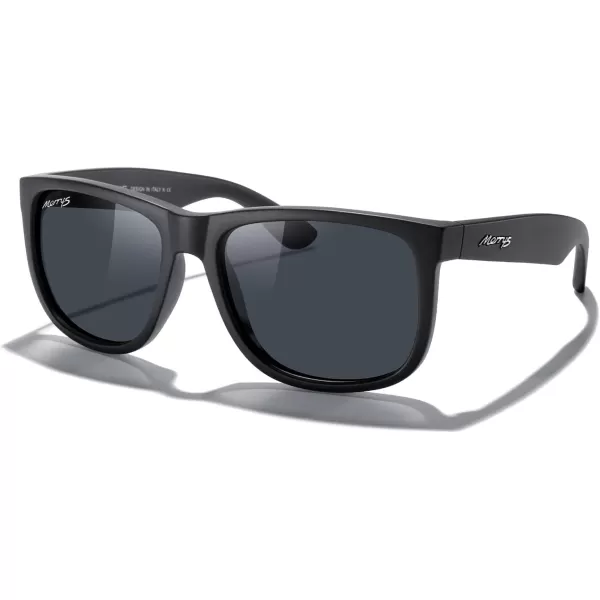 MERRYS Mens Rectangular Polarized Sunglasses UV400 Protection for Driving Fishing Hiking Golf Outdoor Sport Glasses S8165Matte Black FrameBlack Lens