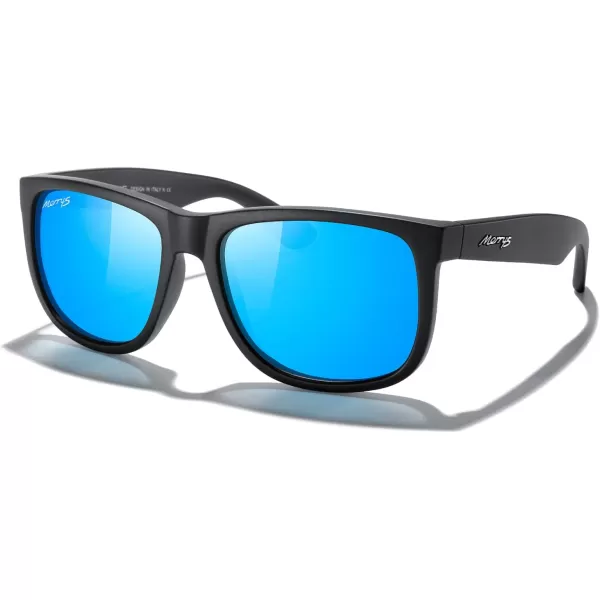 MERRYS Mens Rectangular Polarized Sunglasses UV400 Protection for Driving Fishing Hiking Golf Outdoor Sport Glasses S8165Matte Black FrameBlue Mirror Lens