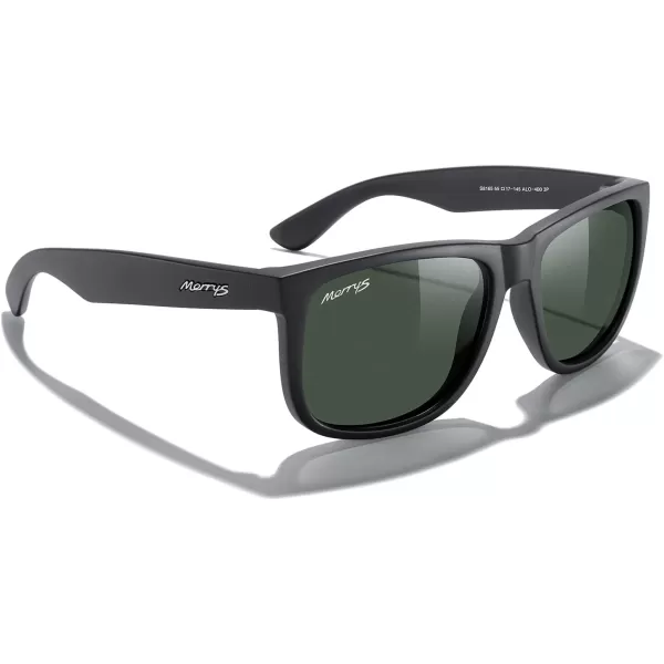 MERRYS Mens Rectangular Polarized Sunglasses UV400 Protection for Driving Fishing Hiking Golf Outdoor Sport Glasses S8165Matte Black FrameG15 Lens
