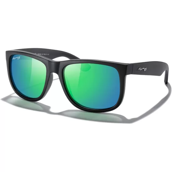MERRYS Mens Rectangular Polarized Sunglasses UV400 Protection for Driving Fishing Hiking Golf Outdoor Sport Glasses S8165Matte Black FrameGreen Mirror Lens