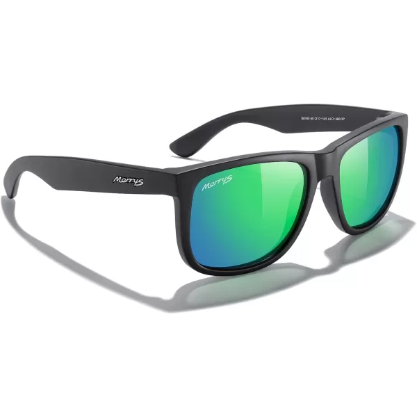 MERRYS Mens Rectangular Polarized Sunglasses UV400 Protection for Driving Fishing Hiking Golf Outdoor Sport Glasses S8165Matte Black FrameGreen Mirror Lens