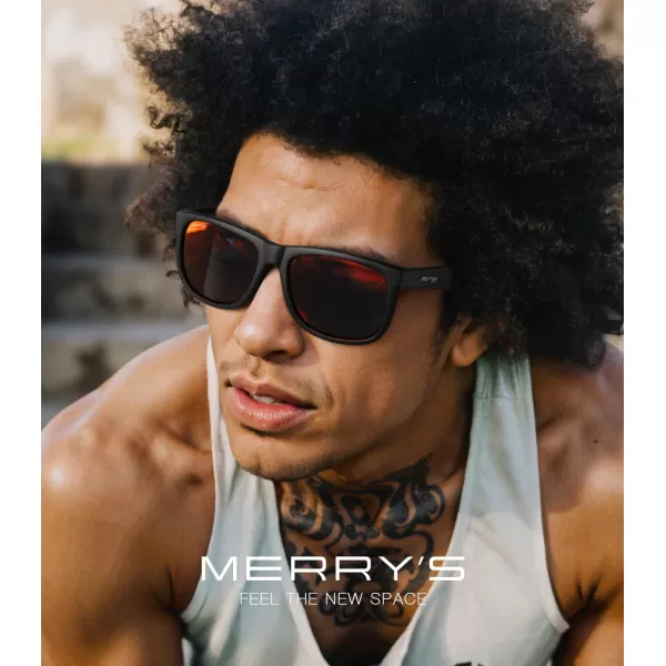 MERRYS Mens Rectangular Polarized Sunglasses UV400 Protection for Driving Fishing Hiking Golf Outdoor Sport Glasses S8165Matte Black FrameRed Mirror Lens