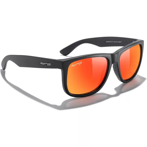 MERRYS Mens Rectangular Polarized Sunglasses UV400 Protection for Driving Fishing Hiking Golf Outdoor Sport Glasses S8165Matte Black FrameRed Mirror Lens