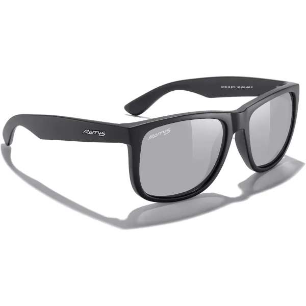 MERRYS Mens Rectangular Polarized Sunglasses UV400 Protection for Driving Fishing Hiking Golf Outdoor Sport Glasses S8165Matte Black FrameSilver Mirror Lens