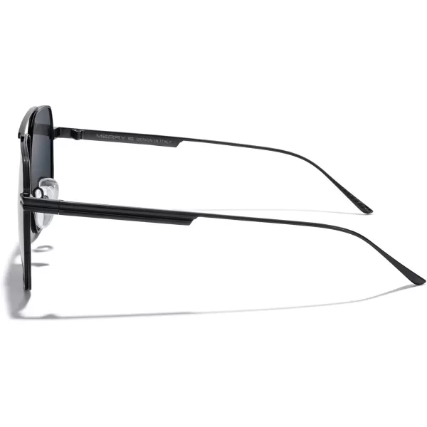MERRYS Oversized Polarized Square Sunglasses for Women Men Vintage Retro Shades UV400 Classic Large Metal Sun GlassesBlack FrameBlack Lens