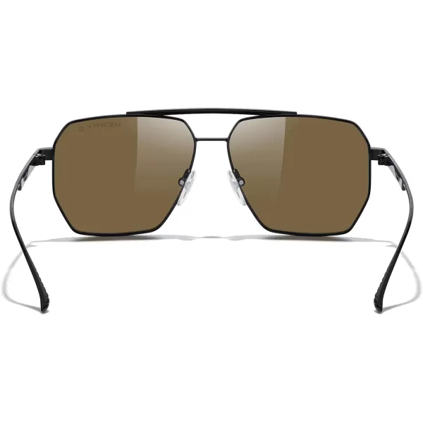 MERRYS Oversized Polarized Square Sunglasses for Women Men Vintage Retro Shades UV400 Classic Large Metal Sun GlassesBlack FrameBrown Lens