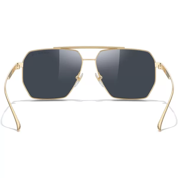 MERRYS Oversized Polarized Square Sunglasses for Women Men Vintage Retro Shades UV400 Classic Large Metal Sun GlassesGold FrameBlack Lens