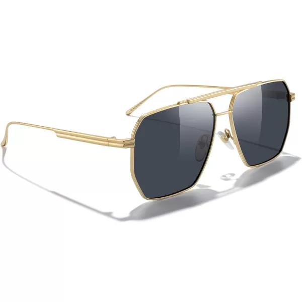 MERRYS Oversized Polarized Square Sunglasses for Women Men Vintage Retro Shades UV400 Classic Large Metal Sun GlassesGold FrameBlack Lens