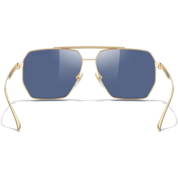 MERRYS Oversized Polarized Square Sunglasses for Women Men Vintage Retro Shades UV400 Classic Large Metal Sun GlassesGold FrameBlue Lens
