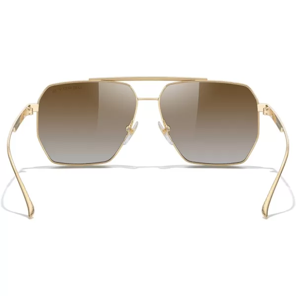 MERRYS Oversized Polarized Square Sunglasses for Women Men Vintage Retro Shades UV400 Classic Large Metal Sun GlassesGold FrameBrown Gradient Lens