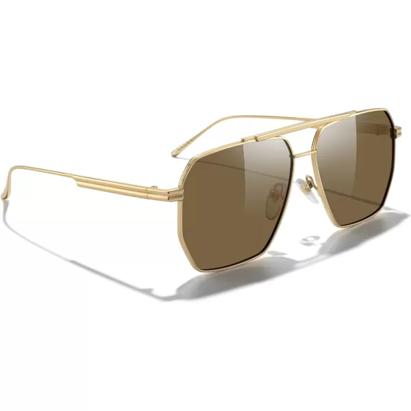 MERRYS Oversized Polarized Square Sunglasses for Women Men Vintage Retro Shades UV400 Classic Large Metal Sun GlassesGold FrameBrown Lens