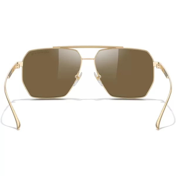 MERRYS Oversized Polarized Square Sunglasses for Women Men Vintage Retro Shades UV400 Classic Large Metal Sun GlassesGold FrameBrown Lens