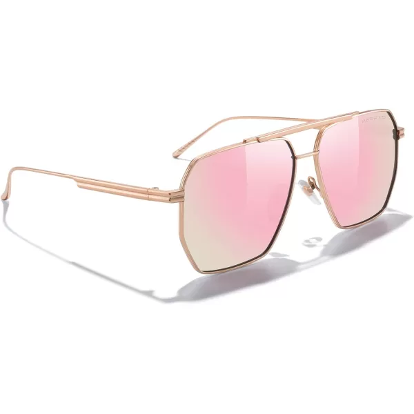 MERRYS Oversized Polarized Square Sunglasses for Women Men Vintage Retro Shades UV400 Classic Large Metal Sun GlassesRose Gold FramePink Mirror Lens