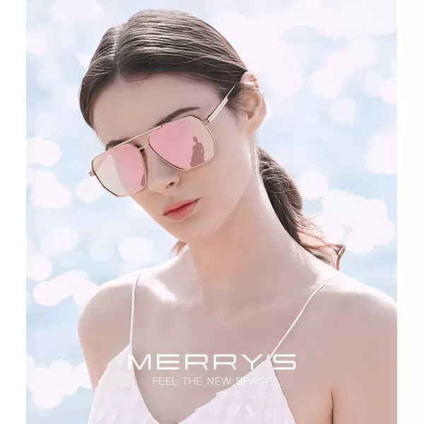 MERRYS Oversized Polarized Square Sunglasses for Women Men Vintage Retro Shades UV400 Classic Large Metal Sun GlassesRose Gold FramePink Mirror Lens