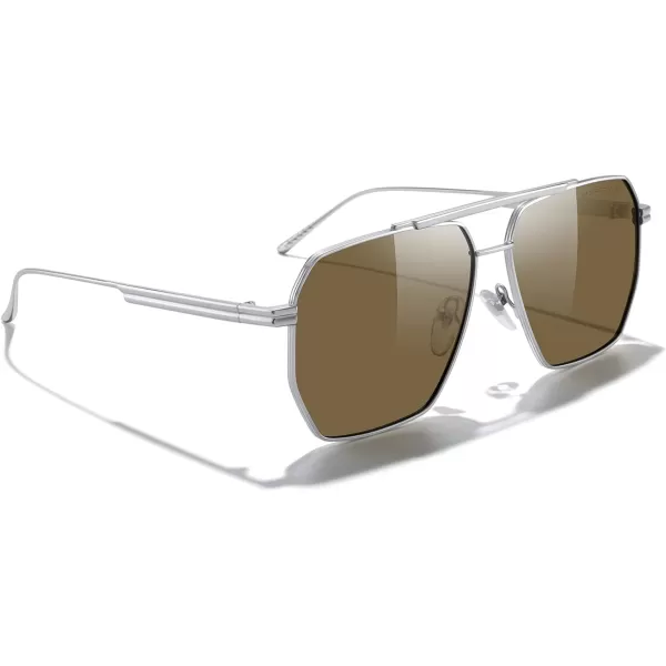 MERRYS Oversized Polarized Square Sunglasses for Women Men Vintage Retro Shades UV400 Classic Large Metal Sun GlassesSilver FrameBrown Lens