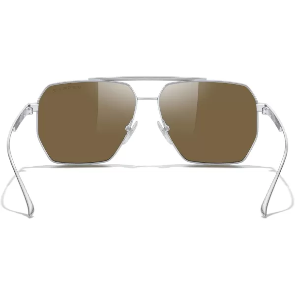 MERRYS Oversized Polarized Square Sunglasses for Women Men Vintage Retro Shades UV400 Classic Large Metal Sun GlassesSilver FrameBrown Lens