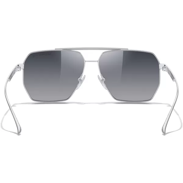MERRYS Oversized Polarized Square Sunglasses for Women Men Vintage Retro Shades UV400 Classic Large Metal Sun GlassesSilver FrameGray Gradient Lens