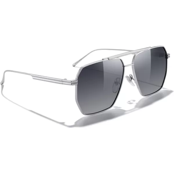 MERRYS Oversized Polarized Square Sunglasses for Women Men Vintage Retro Shades UV400 Classic Large Metal Sun GlassesSilver FrameGray Gradient Lens