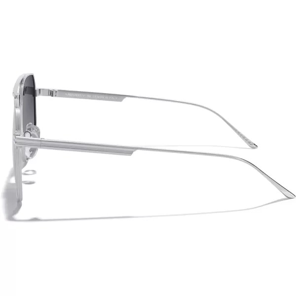 MERRYS Oversized Polarized Square Sunglasses for Women Men Vintage Retro Shades UV400 Classic Large Metal Sun GlassesSilver FrameGray Gradient Lens