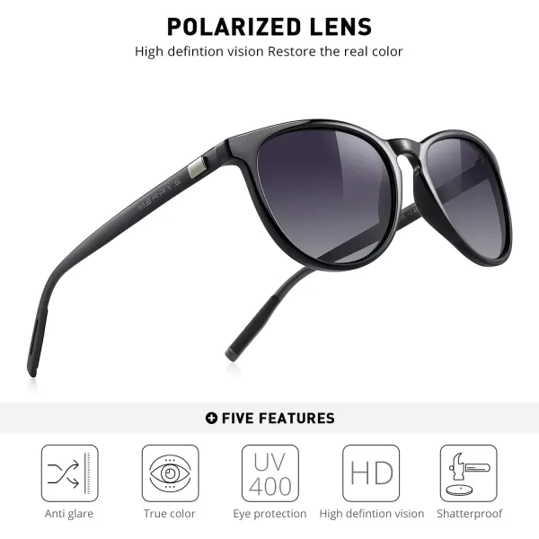 MERRYS Polarized Sunglasses for Women Men Vintage Retro Classic Round Frame Aluminum Legs S8288Black FrameBlack Gradient LensBlack Temples