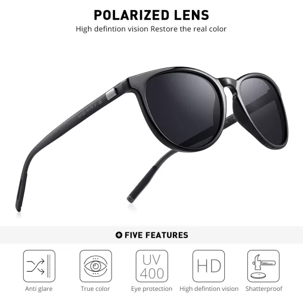 MERRYS Polarized Sunglasses for Women Men Vintage Retro Classic Round Frame Aluminum Legs S8288Black FrameBlack LensBlack Temples