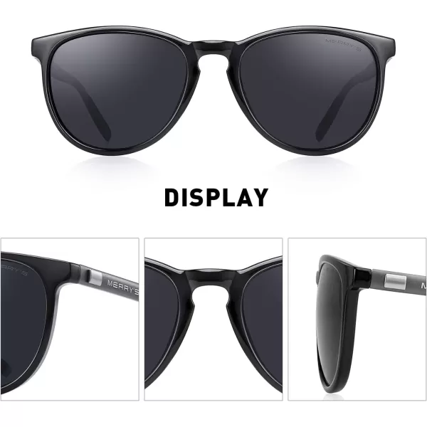 MERRYS Polarized Sunglasses for Women Men Vintage Retro Classic Round Frame Aluminum Legs S8288Black FrameBlack LensGrey Temples