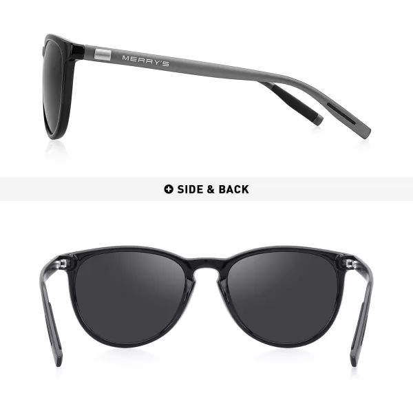 MERRYS Polarized Sunglasses for Women Men Vintage Retro Classic Round Frame Aluminum Legs S8288Black FrameBlack LensGrey Temples