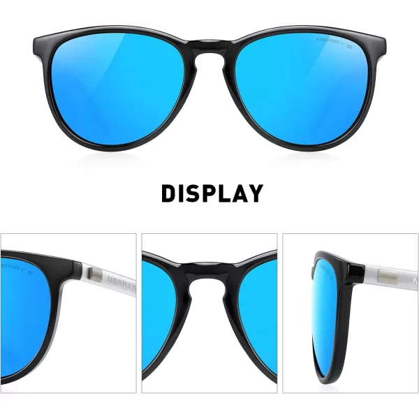 MERRYS Polarized Sunglasses for Women Men Vintage Retro Classic Round Frame Aluminum Legs S8288Black FrameBlue Mirror LensSilver Temples