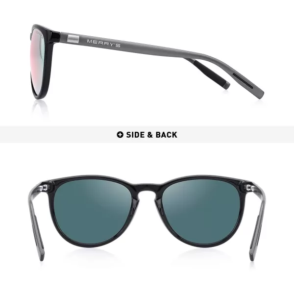 MERRYS Polarized Sunglasses for Women Men Vintage Retro Classic Round Frame Aluminum Legs S8288Black FramePink Mirror LensGrey Temples