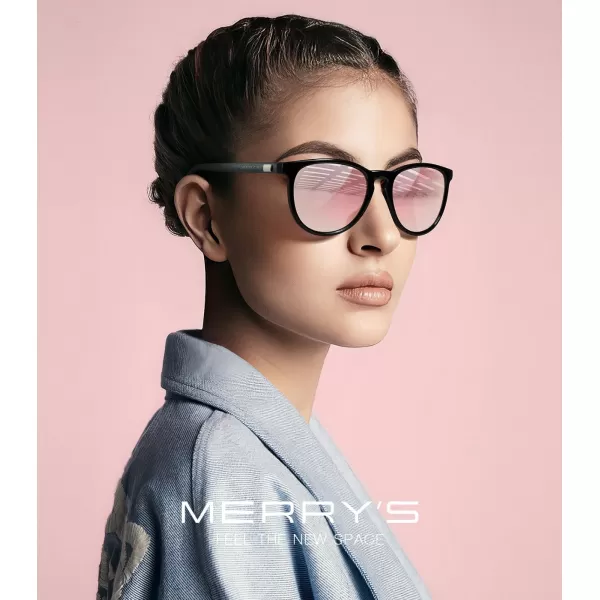 MERRYS Polarized Sunglasses for Women Men Vintage Retro Classic Round Frame Aluminum Legs S8288Black FramePink Mirror LensGrey Temples